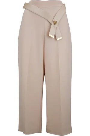 Elisabetta Franchi Cropped Trousers, female, , M, Crossed Fabric Trousers with Gold Detail
