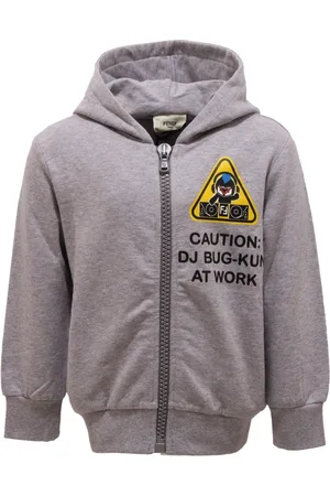 Fendi Sweatshirts, male, , 3 Y, Grey Full Zip Hoodie Sweatshirt Cotton