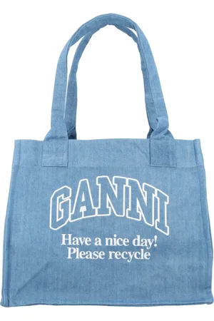 Ganni Tote Bags, female, , ONE SIZE, Denim Handbag with Front Embroidery