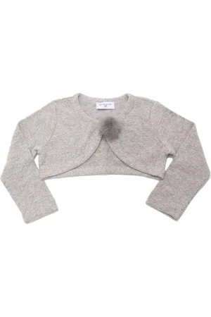 MONNALISA Grey Pom Pom Cardigan Kids Jumper