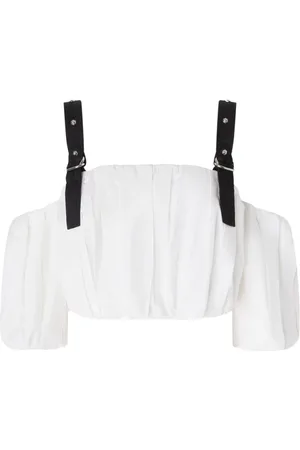 Pinko Sleeveless Tops, female, , S, Cotton Crop Top with Ruffled Balloon Sleeves