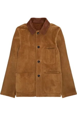 FORTELA Camel Leather Coat with Geometric Embroidery