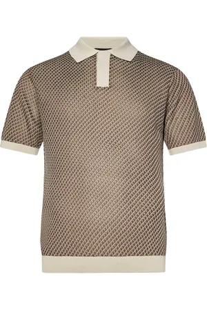 Emporio Armani Polo Shirts, male, , M, Beige Micro-Pattern Polo Shirt Ss25