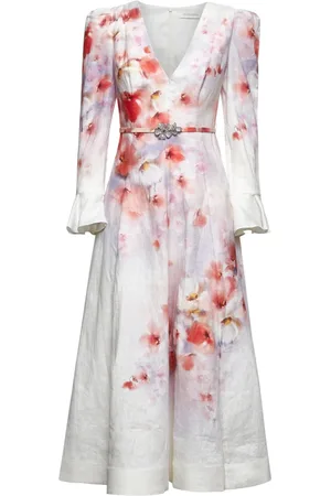 ZIMMERMANN Floral Silk Dress with High Waist