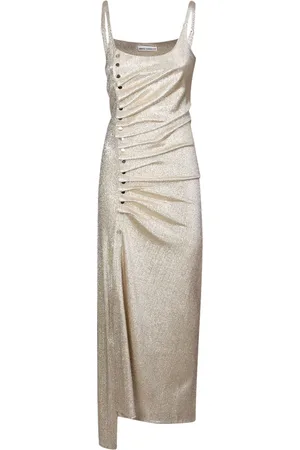 Paco rabanne Party Dresses, female, , 2XS, Glamorous Lurex Draped Dress with Button Detail