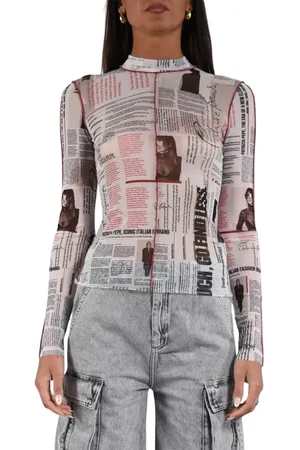 Patrizia Pepe Long Sleeve Tops, female, , S, Printed tulle slim fit top
