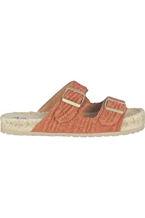 MANEBI Sliders, female, , 4 UK, Rafia Sandal with Adjustable Satin Buckles