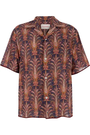 VALENTINO GARAVANI Short Sleeve Shirts, male, , S, Printed Bowling Shirt with Embroidered Details