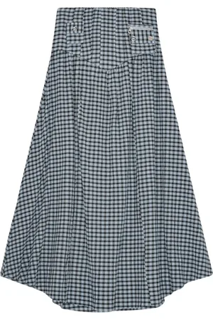 Ganni Maxi Skirts, female, , M, Checkered Seersucker Long Skirt