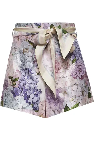 ZIMMERMANN Short Shorts, female, , S, Hydrangea Print Silk Shorts with Belt