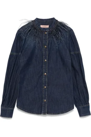 Twin-Set Denim Shirts, female, , XS, Denim Shirt with Feather Detailing