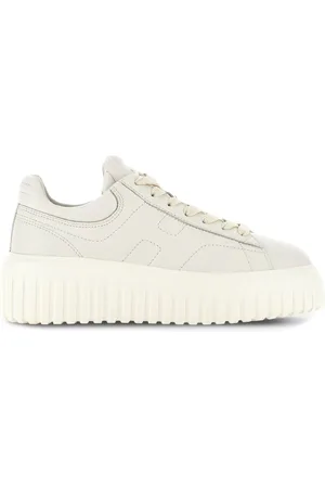 Hogan Striped Trainers in Ivory Leather