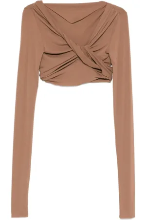 Rick Owens Long Sleeve Tops, female, , S, Jade Crop Tan Long Sleeve Top