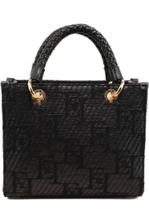 Elisabetta Franchi Small Raffia Shopper with Jacquard Logo
