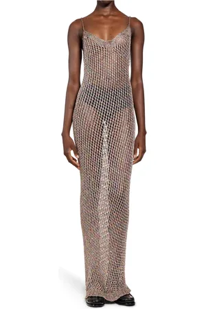 LANEUS Iridescent Crochet Knit Dress