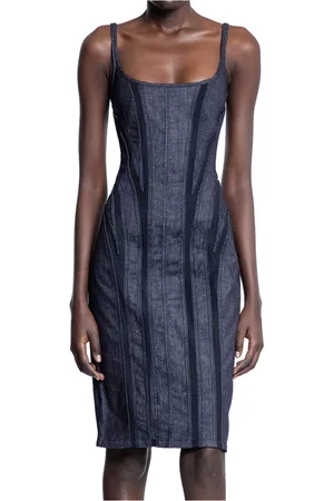 MUGLER Denim Mesh Corset Dress
