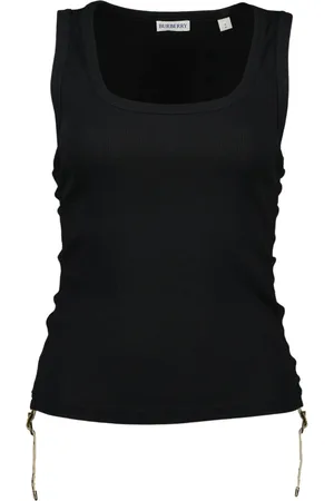 Burberry Sleeveless Tops, female, , M, Cotton Tank Top with Check Details
