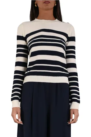 Patrizia Pepe Round-neck Knitwear, female, , S, Striped Knit Jumper with Round Neck