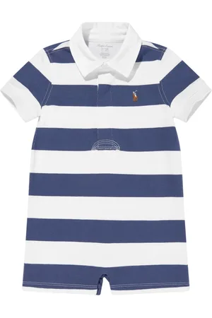 Ralph Lauren Baby Boys Striped Rugby Romper in Navy