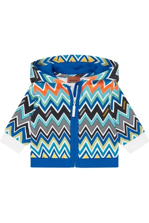 Missoni Sweatshirts, male, , 18 M, Blue Zigzag Zip Up Hoodie