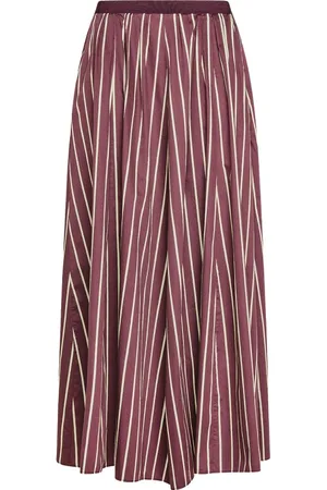FORTE FORTE Midi Skirts, female, , M, Burgundy Striped High-Waisted Skirt