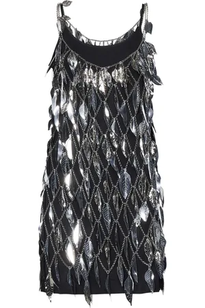 Paco rabanne Party Dresses, female, , S, Silver Leaf Embellished Asymmetric Dress