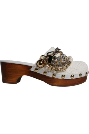 Dolce & Gabbana Heeled Mules, female, , 2 1/2 UK, Raffia Bejeweled Chain Sandals