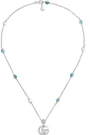 Gucci Necklaces, female, , ONE SIZE, - Ybb527399001 - Argento 925, Madreperla, Topazio, Resina - Necklace with Interlocking G pendant in shiny aged sterling silver, mother of pearl, blue topaz and turquoise resin