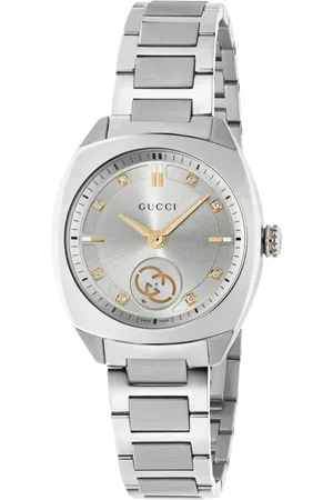 Gucci Watches, female, , ONE SIZE, Ya142510 - Interlocking 29mm stainless steel case, silver sunbrushed dial with 8 diamonds and pink gold-plated details, small seconds display, stainless steel bracelet