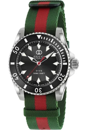 Gucci Watches, female, , ONE SIZE, Ya136364 - Dive 40 mm stainless steel case, black dial, ceramic bezel, nato green-red-green strap, self-winding movement