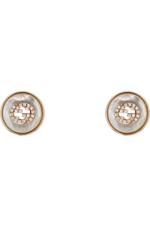 Gucci Interlocking Stud earrings in pink gold, mop, diamond, GG pavé