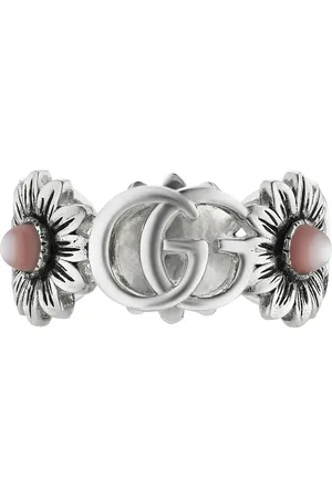 Gucci Ybc527394002 - Sterling Silver and Pink Mother of Pearl Ring with Double G and Flower Motif