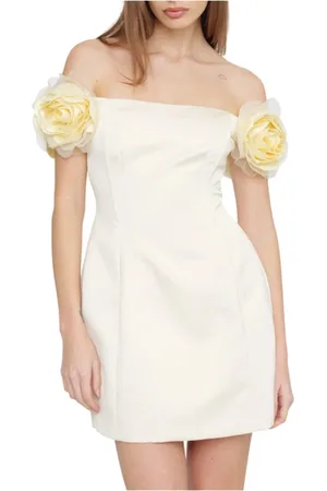 Elisabetta Franchi Structured Duchess Dress with Off-Shoulder Sleeves