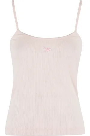 Maison Kitsuné Sleeveless Tops, female, , M, Lace Trim Jersey Tank Top