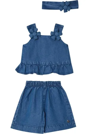 Liu Jo Sets, female, , 18 M, Denim Sporty Set with Top, Bermuda Shorts, and Headband