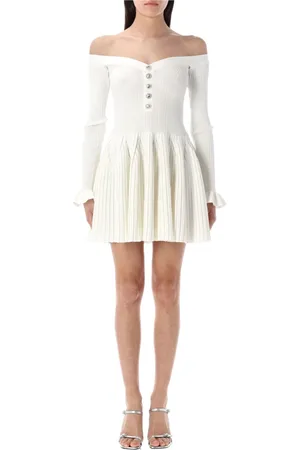 Self-Portrait Knitted Dresses, female, , M, Off-Shoulder Knit Dress with Diamanté Buttons
