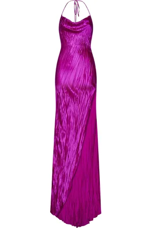 Roberto Cavalli Gowns, female, , S, Fuchsia Silk Dress with Side Slit