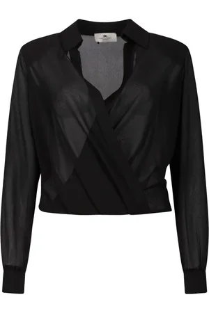 Elisabetta Franchi Blouses, female, , L, Georgette Draped Shirt with Jeweled Cufflinks