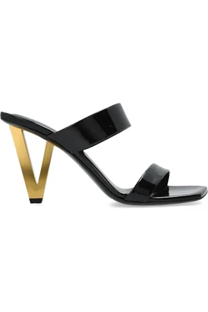 VERSACE Heeled Mules, female, , 6 UK, Patent Leather Sandals with V-shaped Heel