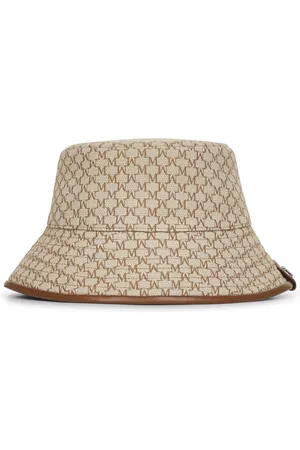 Max Mara Hats, female, , 57 CM, Monogram Logo Leather Trim Canvas Hat
