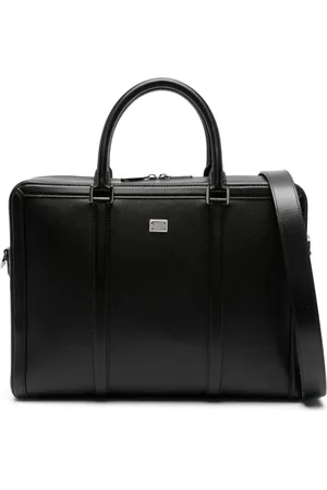 Dolce & Gabbana Laptop Bags & Cases, male, , ONE SIZE, Leather Briefcase with Logo Plaque