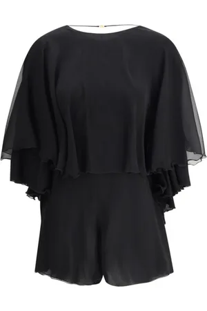 Saint Laurent Silk Crepe Playsuit with Ruched Design