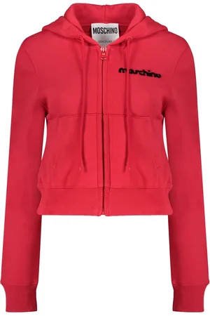 Moschino Cropped Cotton Hoodie with Front Logo