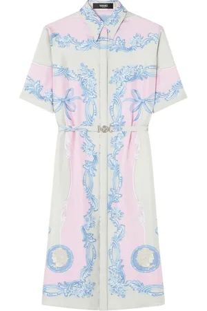 VERSACE Shirt Dresses, female, , S, Multicolour Silk Twill Dress with Medusa Print