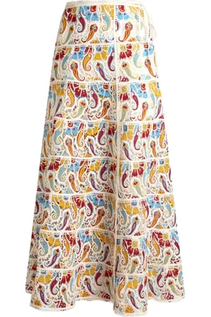 Etro Midi Skirts, female, , XS, Paisley Print Long Skirt with Macramé
