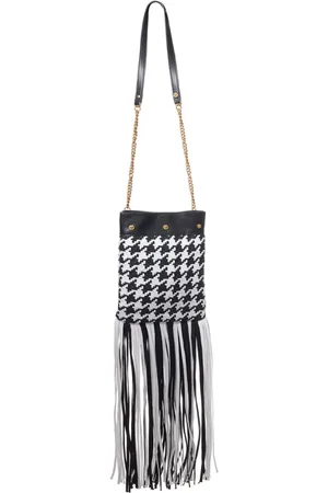 VERSACE Shoulder Bags, female, , ONE SIZE, Houndstooth Shoulder Bag with Fringe
