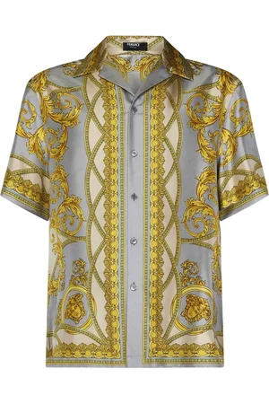VERSACE Grey Ss25 Shirt with La Coupe des Dieux Print