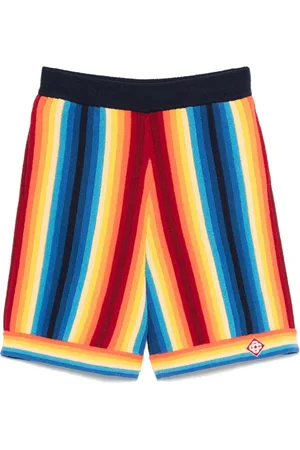 Casablanca Casual Shorts, male, , L, Blue Vertical Stripe Embroidered Shorts
