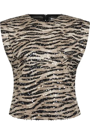 Co`Couture Sleeveless Tops, female, , L, Tigercc Sequin Top with Tigerprint