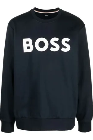 HUGO BOSS Sweatshirts, male, , L, Navy Cotton Sweatshirt with Logo
